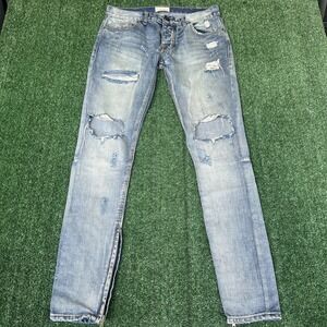 Fear of God Jeans Mens 34x34" Blue Distressed Skinny Ankle Zip Fourth Collection